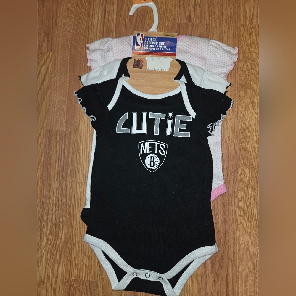 NBA Brooklyn Nets Baby Girl Bodysuit 3pc NWT 6-9M & 12M Cotton